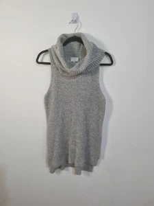 WITCHERY size S grey sleeveless turtleneck chunky knit pullover lambswool - Picture 1 of 7