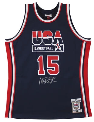 Team USA Magic Johnson Signed Navy M&N 1992 Swingman Jersey BAS Witnessed - Image 1 of 4