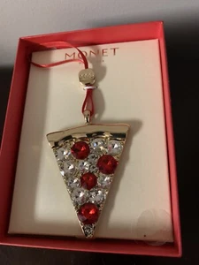 Monet Pizza Rhinestone Goldtone Red 2023  Ornament 3" - New in Box - Picture 1 of 3