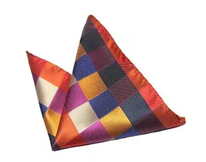 Gascoigne Pocket Square Multicolor Checkered Pattern Silk Blend Men's - Picture 1 of 2