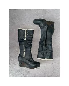 Mustang Stiefel Wedges Keilabsatz Schwarz Grau Gefüttert 37 Neu - Bild 1 von 10