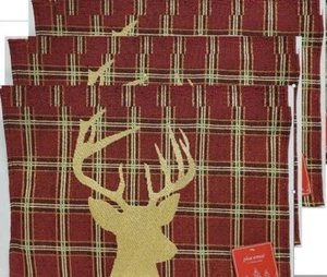 Set of 3 Tapestry Placemats,13"x19", WINTER, CHRISTMAS, LARGE GOLD REINDEER, HC - Picture 1 of 24