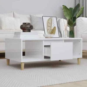 Coffee Table High Gloss White 90x50x36.5 Engineered Wood K0I5 - Picture 1 of 10