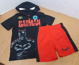 Boys Red & Black Batman Outfit Hooded T-Shirt Top & Shorts Set - Picture 1 of 10