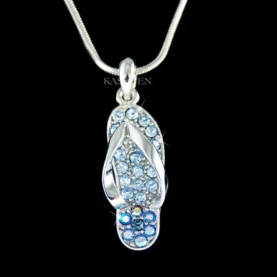 ~Something Blue Flip Flop~ Sandals made with Swarovski Crystal Wedding Necklace - Image 1 of 3