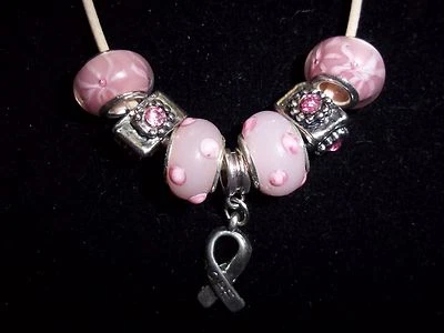 PINK Handmade Tibetan Silver CANCER AWARENESS "Hope" Charm Crystal Necklace N-26 - Image 1 of 3