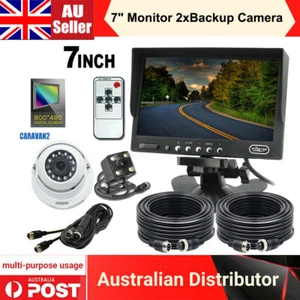 7" Monitor Two HD Reversing CCD Camera 4PIN System Trailer Caravan cable 12V/24V - Foto 1 di 13