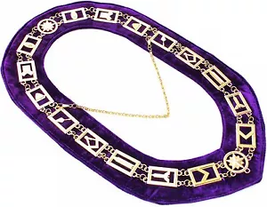 COLLARE MASSONICO REGALIA MASTER MASON SUPPORTO VIOLA CATENA METALLO ORO DMR-400GP - Foto 1 di 7
