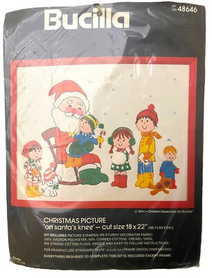 Kit de bordado vintage Bucilla "No Joelho do Papai Noel" Natal crewel 48646 lacrado - Imagem 1 de 4