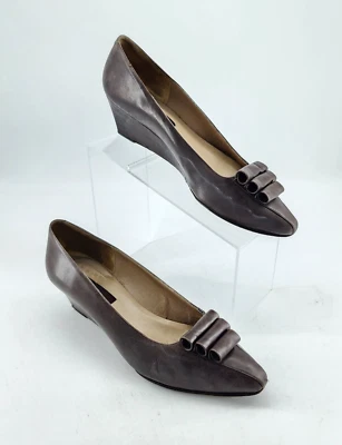 Sesto Meucci Women's Slip On Wedge Heels Rolled Accents Brown Leather Size 10 M - Image 1 of 4