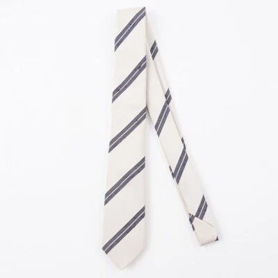 Luigi Borrelli Napoli Narrow 2.25" Cream Twill with Navy Stripe Silk Tie - Image 1 of 4