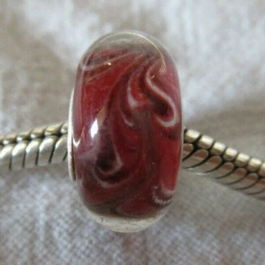 UNBRAND 925 SILBER KERN TIEFROT MIT WEISSEN WIRBELN MURANO GLAS EUROPÄISCHE PERLE CHARM - Bild 1 von 3