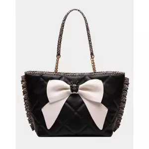 NUEVO CON ETIQUETAS Betsey Johnson BULLDOG BOW TOTE NEGRO\BLANCO - Imagen 1 de 5