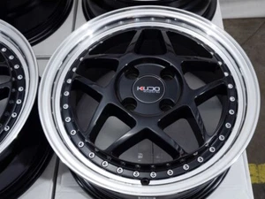 Kudo Racing Kyoto 15x6.5 4x100 +38mm Black Single Drill Wheels Rims Honda Civic - Picture 1 of 6