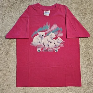 Vintage 90s Alaska Polar Bear Pink T-Shirt Mens S Tourist Single Souvenir Pastel - Picture 1 of 11