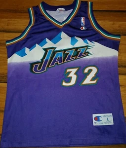 Signed Autographed Karl Malone Vintage Champion 96 97 Jazz Jersey Size L - Picture 1 of 12