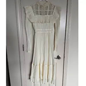 Gunne Sax Vintage Midi Dress Prairie Lace Ruffle Trim Cottagecore Boho small q2 - Picture 1 of 10