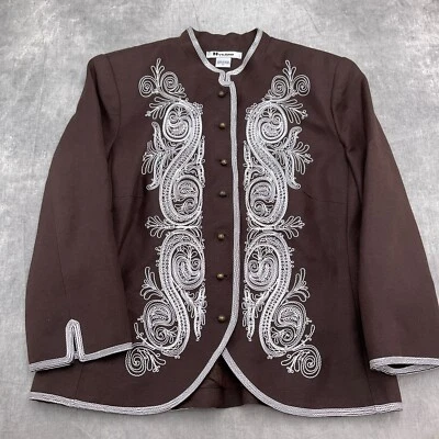 Chaqueta Nygard Mujer 10 Marrón Blanco Bordado Cachemira Lino Boho Arte Neutro Foto 1 de 4