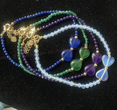 Brazalete brazalete GP oro 14K cuentas con gemas de amatista/esmeralda facetadas de 3 mm Foto 1 de 4