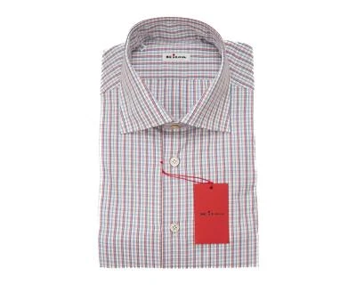 Camisa de vestir Kiton $1,095 nueva con etiquetas blanca roja azul a cuadros 100 % algodón (43 eu) 17 EE. UU. Foto 1 de 4