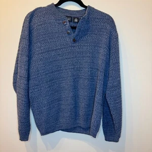 Vintage 90s Haggar Sweater Medium Blue Textured Cotton Blend Knit Grunge - Picture 1 of 6