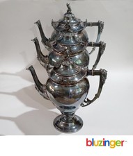 (3) Graduated MERIDEN B Co. Silverplate Coffee / Tea Pots 1878