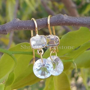 6.2 Ct Natural White Topaz Anniversary Earrigns Party Wear 14k Yellow Gold Jewel - Picture 1 of 14