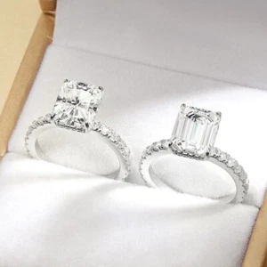 4ct Moissanite Halo Engagement Ring Band Sterling Silver 18K White Gold Plated - Picture 1 of 17