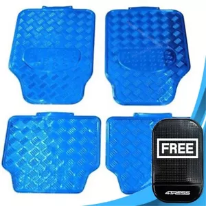 Shiny Blue Chrome Look Checker Design Style Car Rubber Floor Mats Set SWUXM2.M✅ - Picture 1 of 13