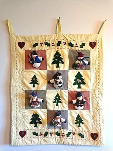 Estandarte de pared muñeco de nieve 34"" x 29"" pancarta de edredón a cuadros crema Navidad - Imagen 1 de 7