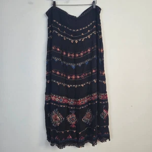 Chicos Womens Embroidered Maxi Skirt Size M Black Boho Gypsy Festival Beaded - Picture 1 of 5