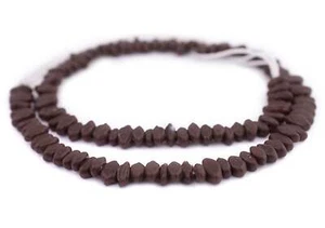 Dunkelbraune Java Glasperlen in Fußballform 4x10 mm Indonesien ungewöhnlich großes Loch - Bild 1 von 3
