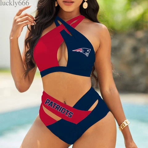 New England Patriots Women's Sexy Bikini High Waist Swimsuit Beach Swimwear 2PCS Cover