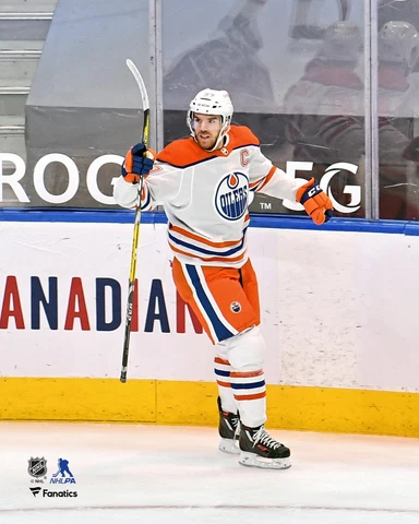 Connor McDavid Oilers UnsignedReverse Retro Jersey Goal Celebrate Photo Cover