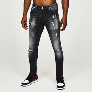 Jeans Alessandro Zavetti elásticos ajustados de mezclilla con botones rasgados negros - Imagen 1 de 5