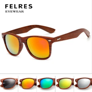 Men Women Imitation Wood Frame Square Sunglasses Wooden Temple Fashion Glasses - Picture 1 of 33