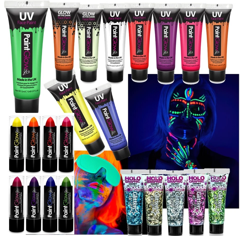 Pintura UV Brillo Pintura UV Lápiz labial Brillo en la Cara Oscura Pintura Niños Pintura Rave Reino Unido Foto 1 de 1