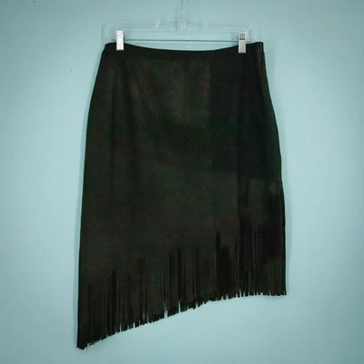 Falda midi con flecos asimétricos de cuero de cordero claudette negra talla 12 Elie Tahari Foto 1 de 4