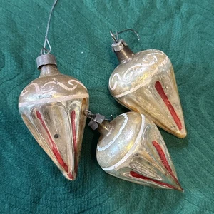 Vintage antiker mundgeblasener Quecksilber Glas FALLSCHIRM Stil Ornament X3 - Bild 1 von 4