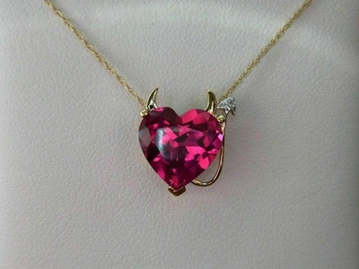 Collar Colgante Corazón Diablo Rubí Rosa Simulado Corazón 2Ct Chapado en Oro Amarillo 14k Foto 1 de 4