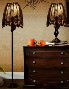 Halloween Black Lace Spider/Bat Design Lampshade Topper/Mantle Scarf/Window Swag - Picture 1 of 3