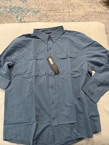 Dri Duck 4441 Men's Crossroad  Woven Shirt Blue Size Large E49 NEW - Picture 1 of 6