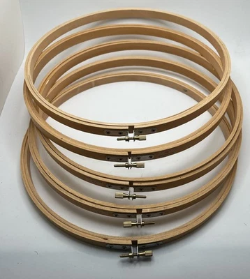 Lot of 5 Vintage Wooden Round Embroidery Hoops 10” Taiwan Screw Quality - Image 1 of 3