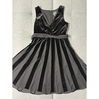 Vestido Adrianna Papell Mujer 8 Negro Burnout Terciopelo Rayas Formal Noche Foto 1 de 4