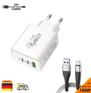 3-fach Schnellladegerät 40W Netzteil 2x USB-C + 1x USB Charger Mehrfach Stecker - Bild 1 von 9