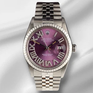 Rolex 36 mm Datejust Stahl motorgedreht lila römisches Diamant-Zifferblatt Uhr - Bild 1 von 10