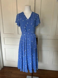 Talbots Floral Button Fit and Flare Belted Midi Dress Womens Size 2P Blue NWOT - Picture 1 of 8