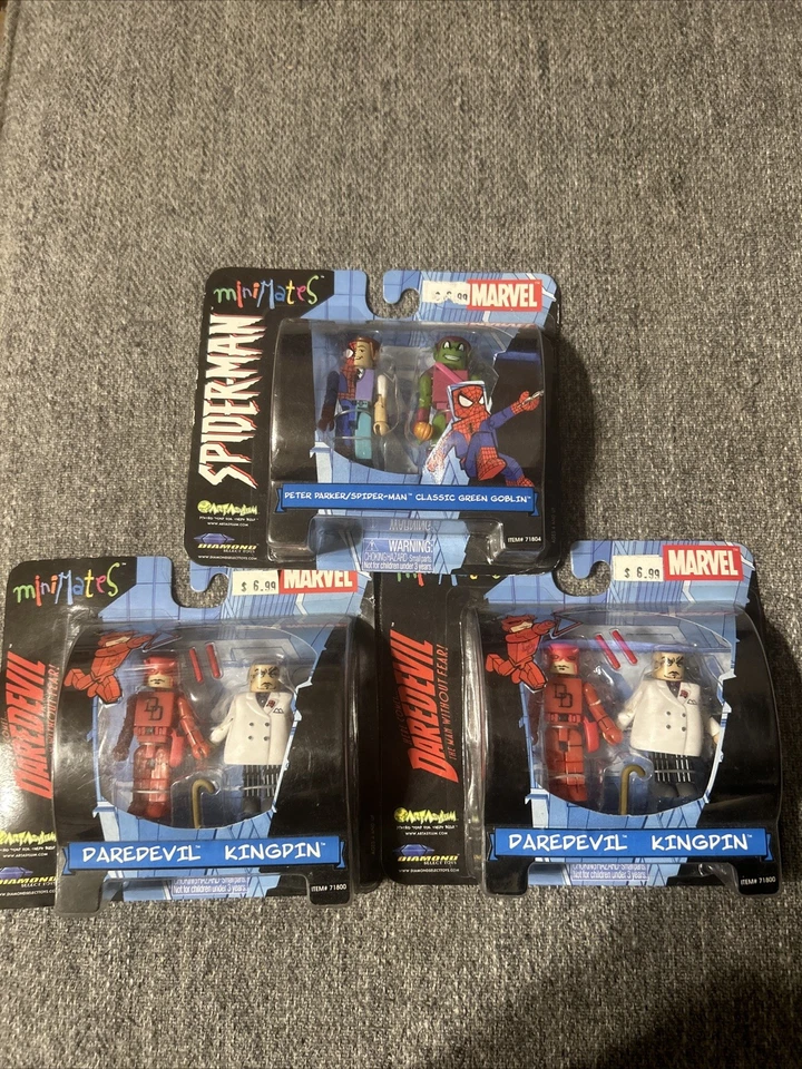 MARVEL peter parker/ spiderman green goblin Kingpin Daredevil Mini mates  2003 - Image 1 of 1