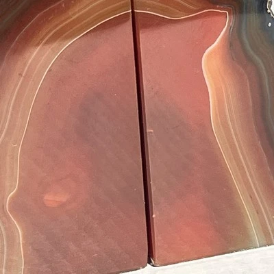 Red Brown Banded Carnelian Chalcedony Agate Bookends Polish Mineral Stone 4.5”-L - Image 1 of 4