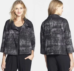 Chaqueta Eileen Fisher Grandeur Jacquard Cuello Alto S Gris Carbón Mármol Edgy - Imagen 1 de 12
